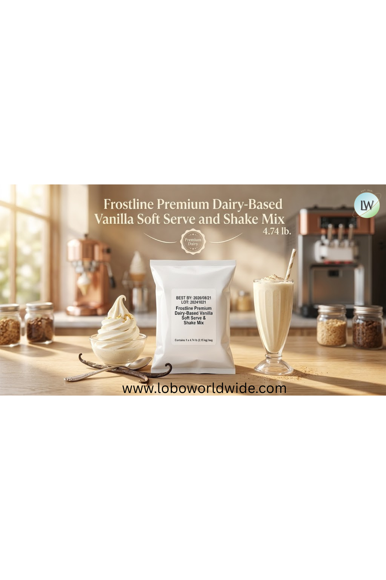 Frostline Premium Vanilla Dairy Based Soft Serve and Shake Mix, 4.74 Pound