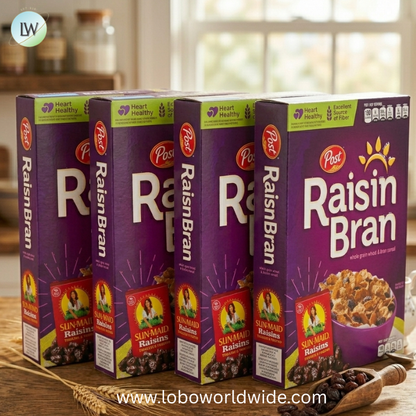 Post Raisin Bran Cereal, Made with Wheat and Bran Flakes and Sweet Sun-Maid Raisins.