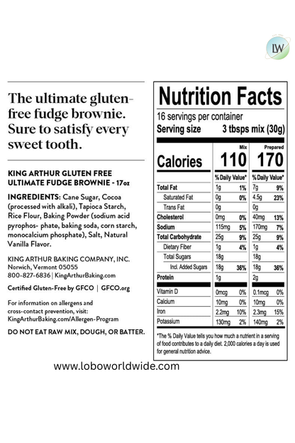 King Arthur Gluten Free Fudge Brownie Mix, 17 oz.