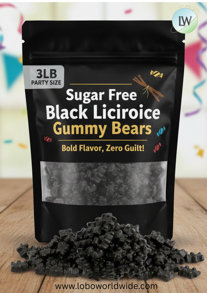 Sugar Free Black Licorice Gummy Bears(Various Sizes)