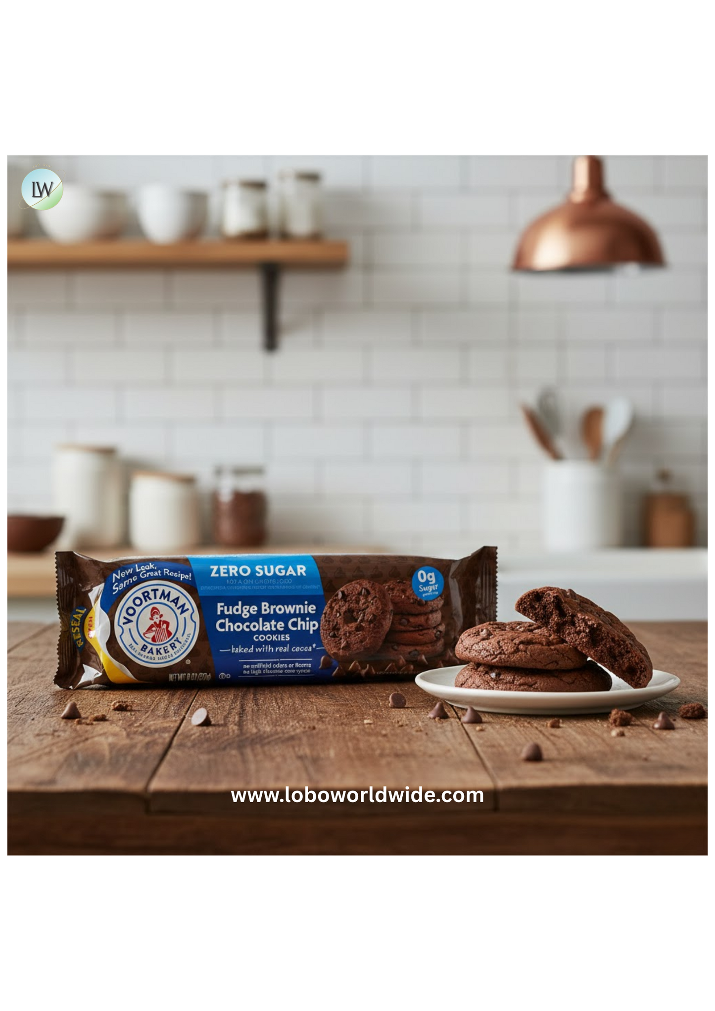 (3 pack) VOORTMAN Bakery Zero Sugar Fudge Brownie Chocolate Chip Cookies 8 oz (Pack of 3)