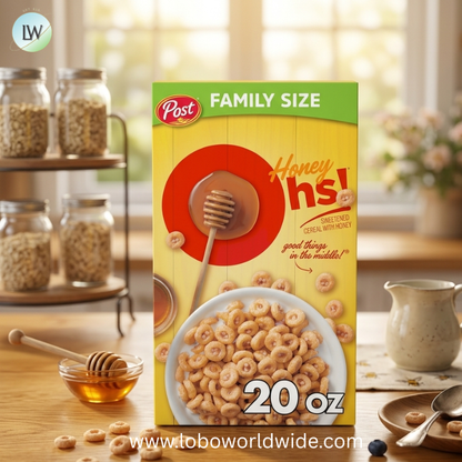 Honey Ohs! Family Size Cereal, Crunchy Breakfast Cereal Os Made with Sweetened Corn, Oats and Rice.