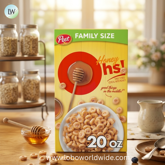 Honey Ohs! Family Size Cereal, Crunchy Breakfast Cereal Os Made with Sweetened Corn, Oats and Rice.
