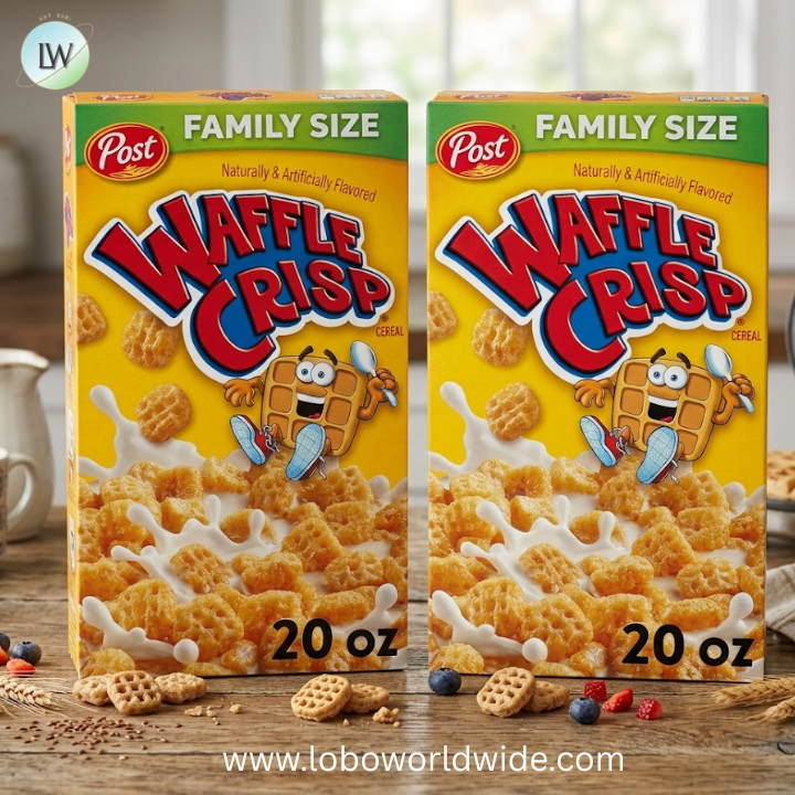Waffle Crisp Breakfast Cereal, Sweetened Waffle Shaped Cereal.