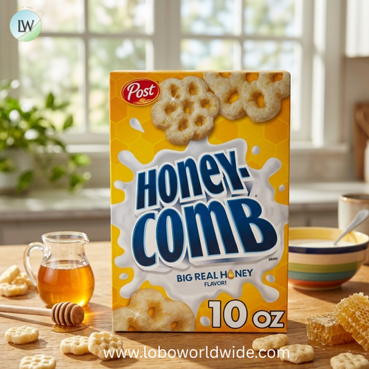 Post Honeycomb Breakfast Cereal, Real Big Honey Flavor.