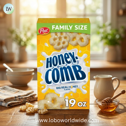 Post Honeycomb Breakfast Cereal, Real Big Honey Flavor.