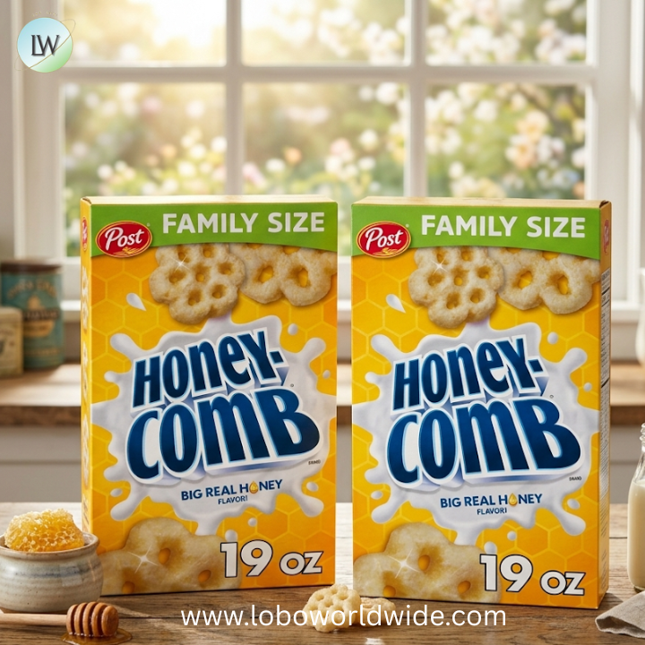Post Honeycomb Breakfast Cereal, Real Big Honey Flavor.