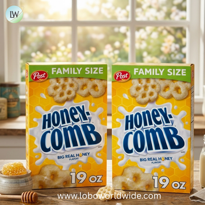 Post Honeycomb Breakfast Cereal, Real Big Honey Flavor.