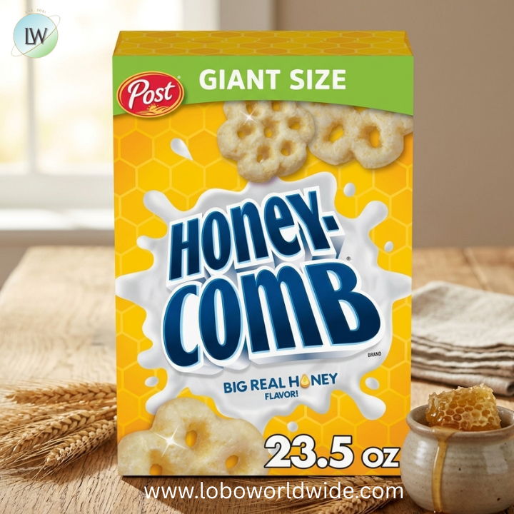 Post Honeycomb Breakfast Cereal, Real Big Honey Flavor.