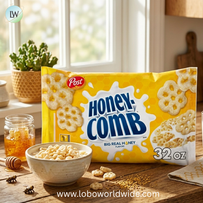 Post Honeycomb Breakfast Cereal, Real Big Honey Flavor.
