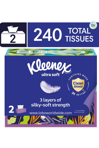 Kleenex Ultra Soft Facial Tissues, 120 Tissues per Box, 3-Ply