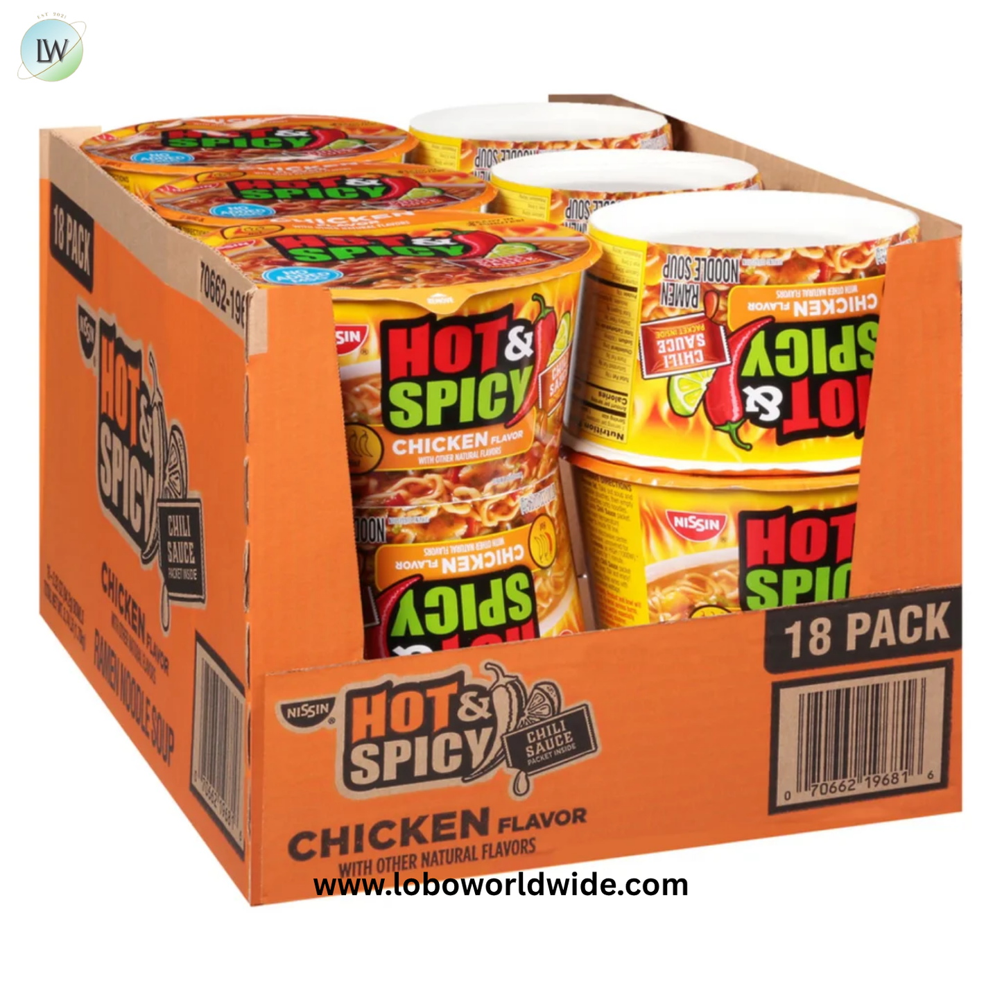 Nissin, Hot & Spicy Noodle Bowl, Chicken, 3.32 oz, 18-Count