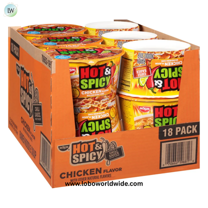 Nissin, Hot & Spicy Noodle Bowl, Chicken, 3.32 oz, 18-Count