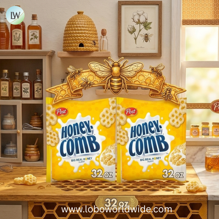 Post Honeycomb Breakfast Cereal, Real Big Honey Flavor.