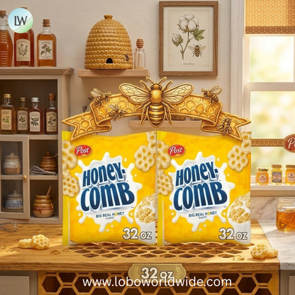 Post Honeycomb Breakfast Cereal, Real Big Honey Flavor.