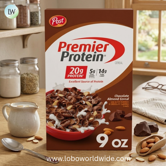 Premier Protein Chocolate Almond Cereal, Chocolatey Protein Cereal Flakes with Sliced Almonds, Contains 20g of Protein Per Serving.
