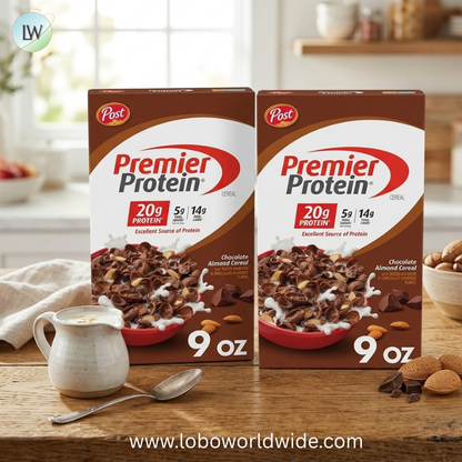 Premier Protein Chocolate Almond Cereal, Chocolatey Protein Cereal Flakes with Sliced Almonds, Contains 20g of Protein Per Serving.