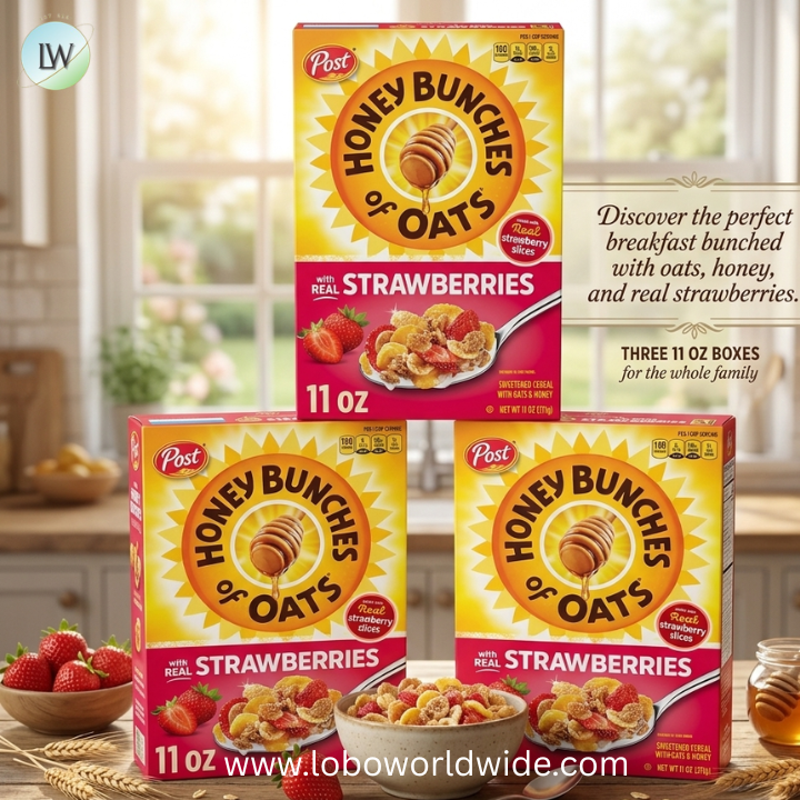 Honey Bunches of Oats Strawberry, Heart Healthy, Low Fat, made with Whole Grain Cereal.