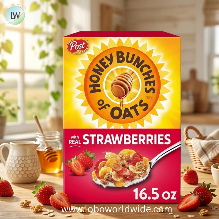 Honey Bunches of Oats Strawberry, Heart Healthy, Low Fat, made with Whole Grain Cereal.