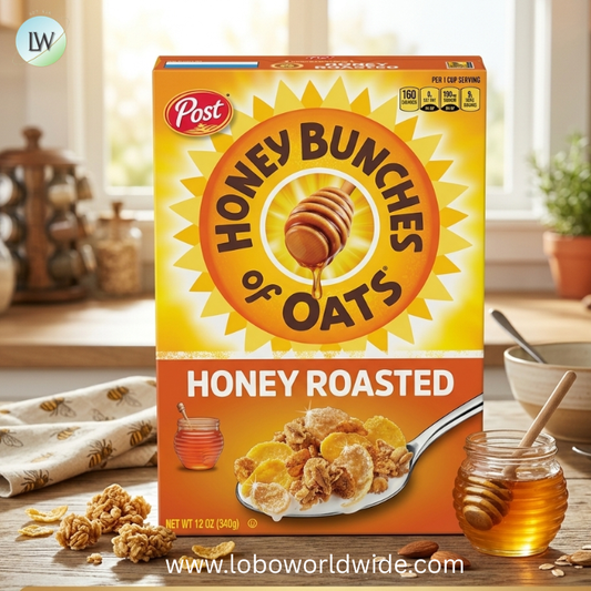 Honey Bunches of Oats Honey Roasted Breakfast Cereal with Oats and Granola Clusters, Low Fat made with Whole Grain Cereal.