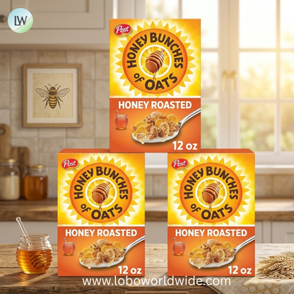 Honey Bunches of Oats Honey Roasted Breakfast Cereal with Oats and Granola Clusters, Low Fat made with Whole Grain Cereal.