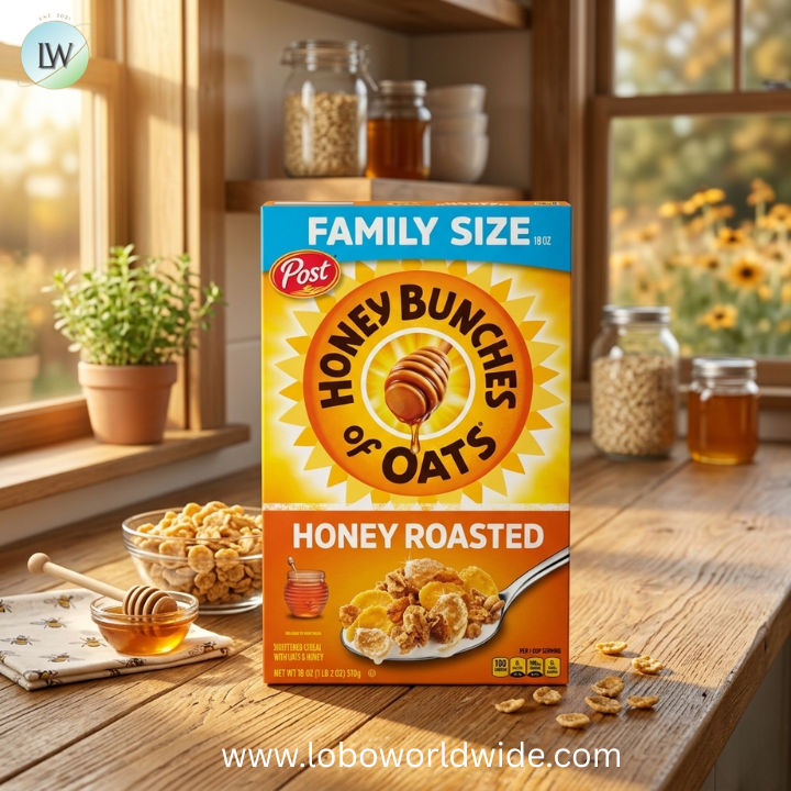 Honey Bunches of Oats Honey Roasted Breakfast Cereal with Oats and Granola Clusters, Low Fat made with Whole Grain Cereal.