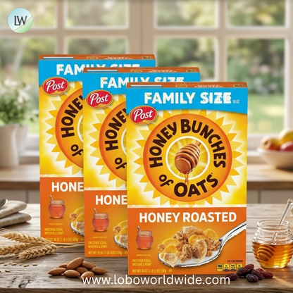 Honey Bunches of Oats Honey Roasted Breakfast Cereal with Oats and Granola Clusters, Low Fat made with Whole Grain Cereal.