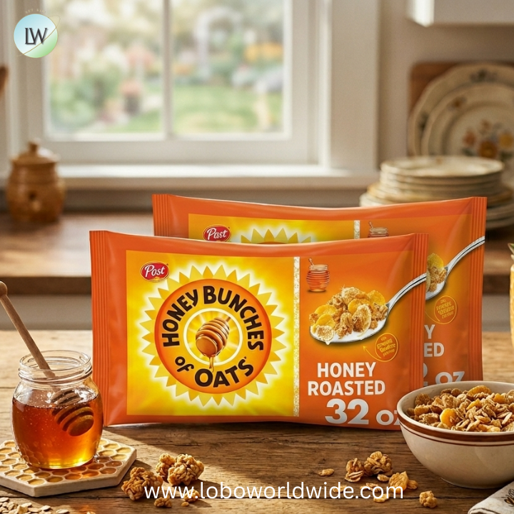 Honey Bunches of Oats Honey Roasted Breakfast Cereal with Oats and Granola Clusters, Low Fat made with Whole Grain Cereal.
