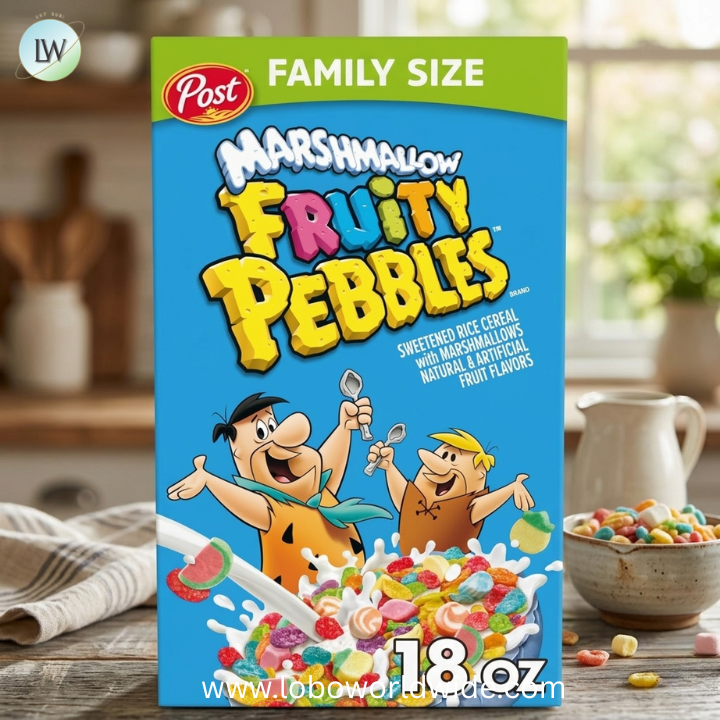 Marshmallow Fruity PEBBLES Breakfast Cereal for Kids, Gluten Free, Made with Sweetend Puffed Rice, 18 oz