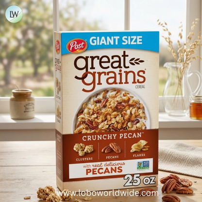 Great Grains Crunchy Pecans Breakfast Cereal for Adults, Crispy Flakes and Granola Clusters, Non-GMO, Heart Healthy, Made with Whole Grain