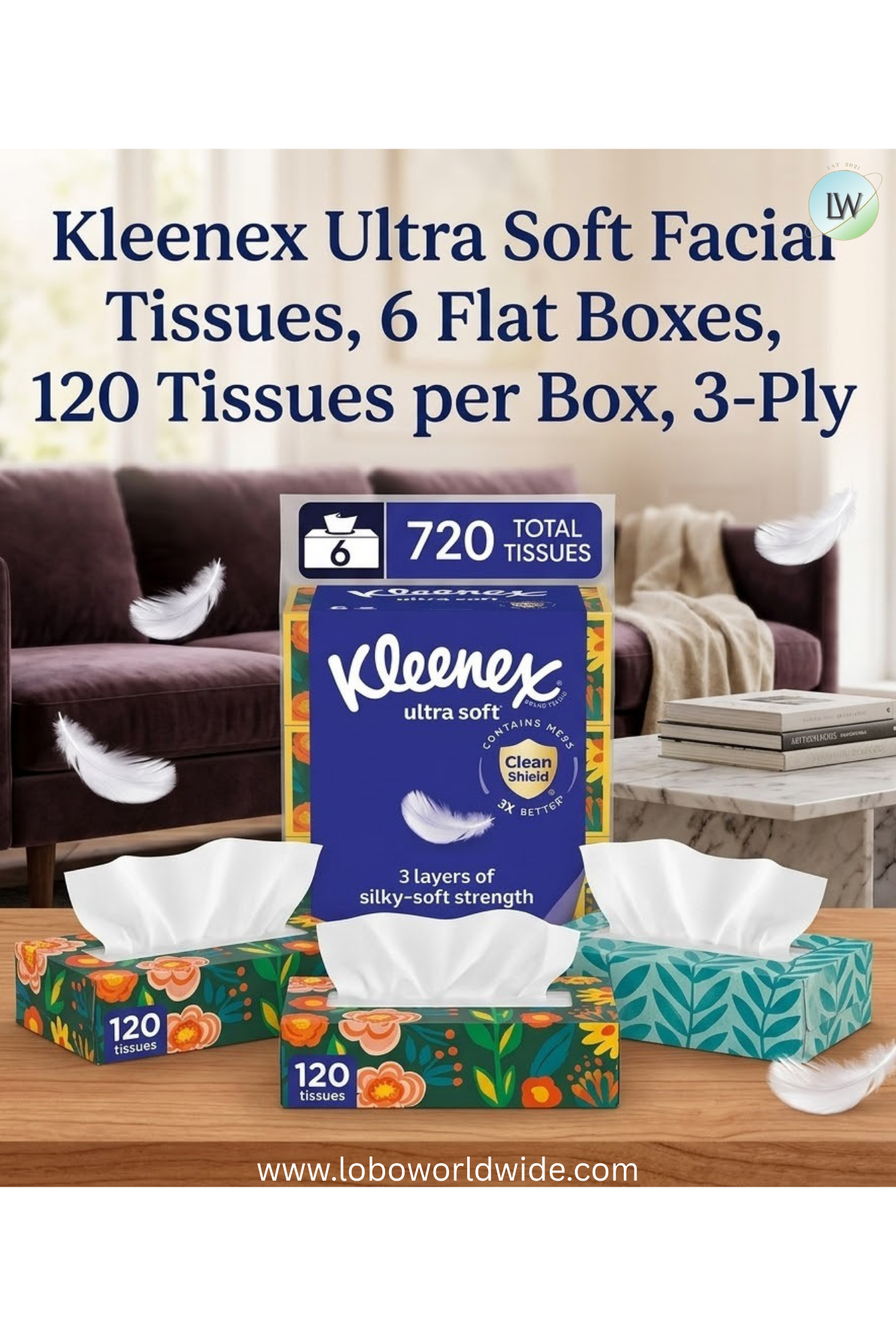 Kleenex Ultra Soft Facial Tissues, 120 Tissues per Box, 3-Ply