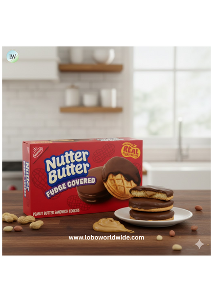 NUTTER BUTTER Fudge Covered Peanut Butter Sandwich Cookies, 7.9 oz