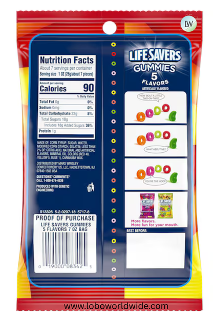 Lifesavers Gummies Candy 7 oz. (Pack of 12)(Various Flavours)