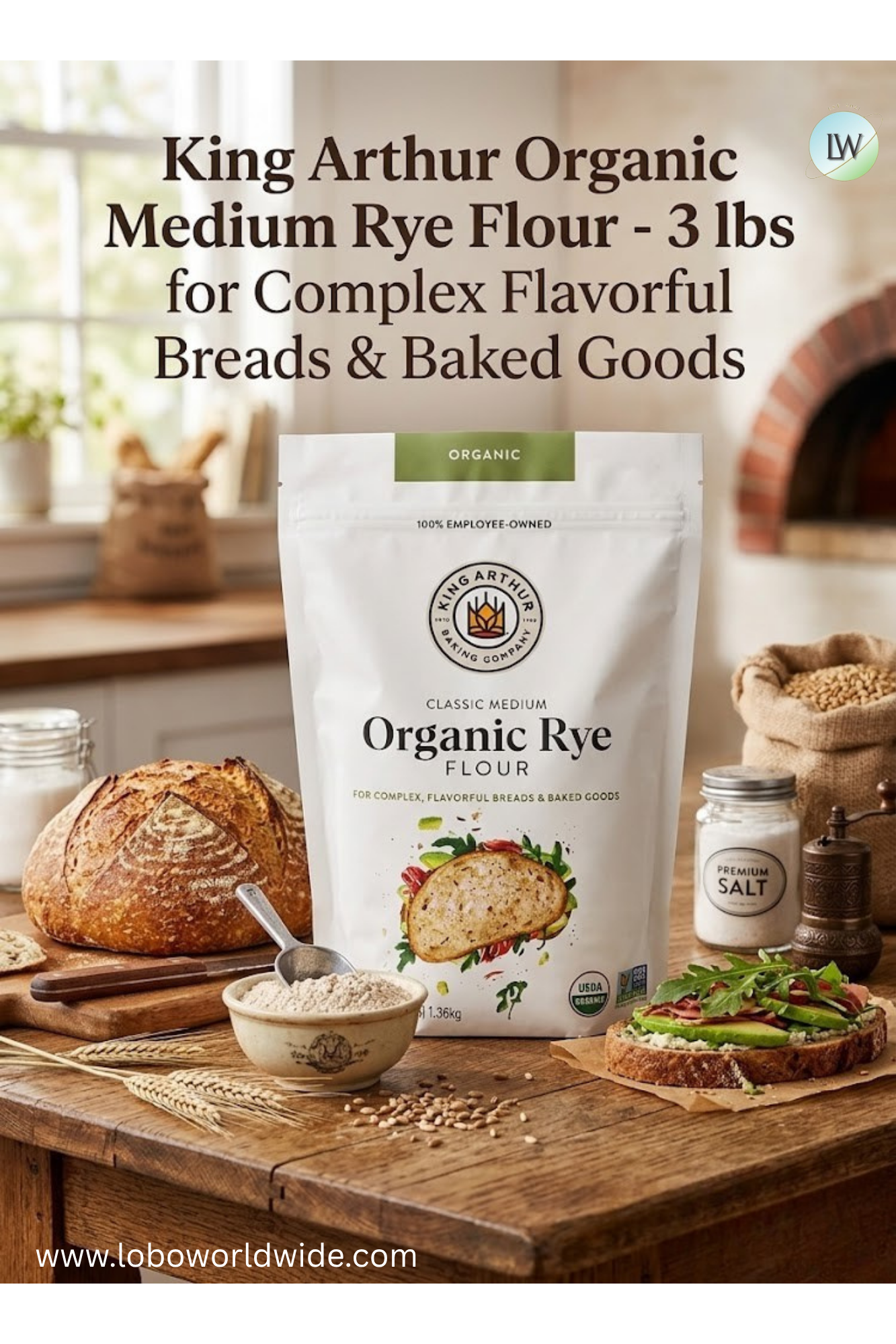 King Arthur, Organic Medium Rye Flour, 3 lb.