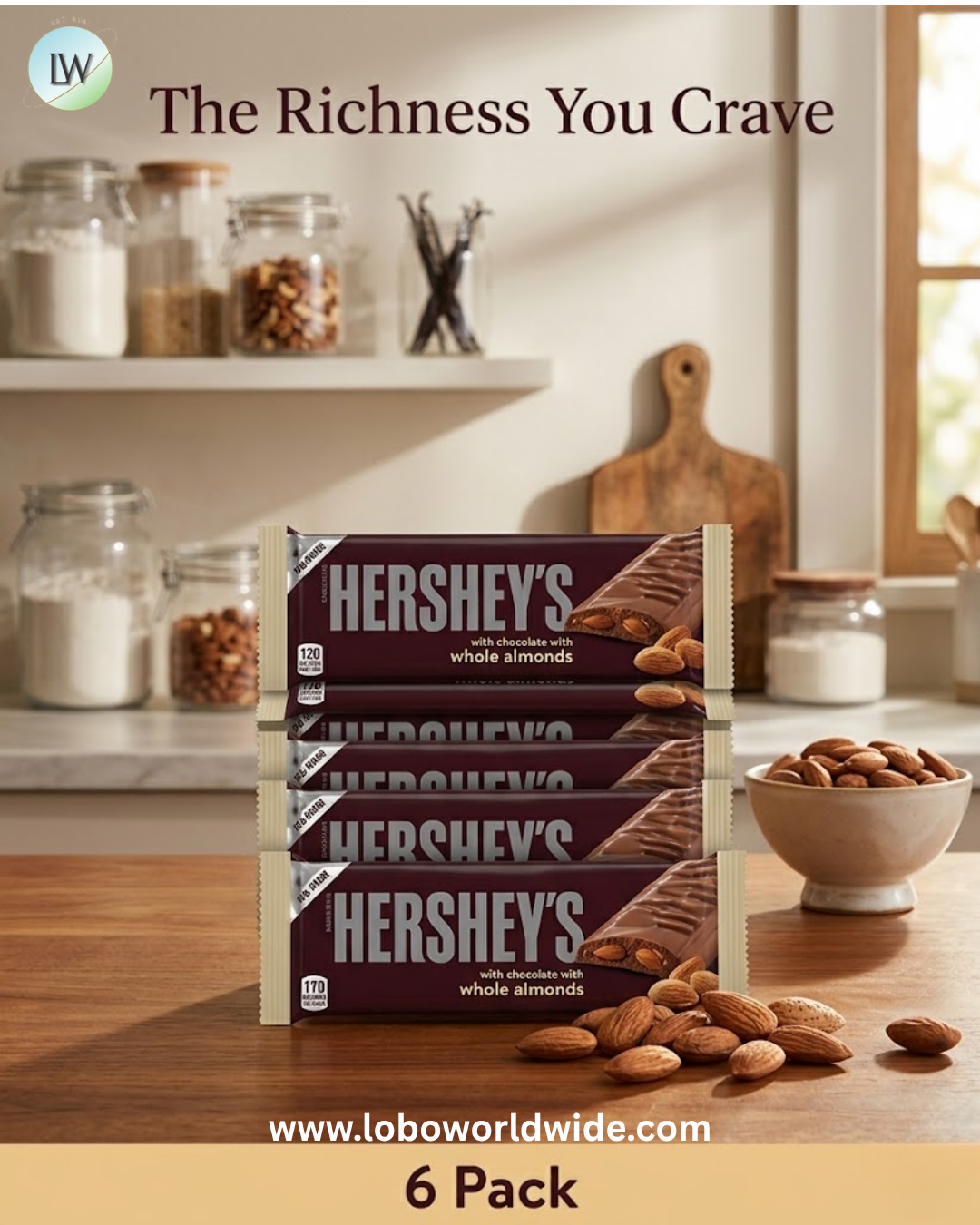 Hershey's Milk Chocolate with Whole Almonds King Size Candy, Bar 2.6 oz