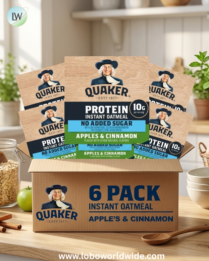 Quaker Instant Oatmeal Protein No Added Sugar Apples & Cinnamon, 1.76 Ounce 6 Packets