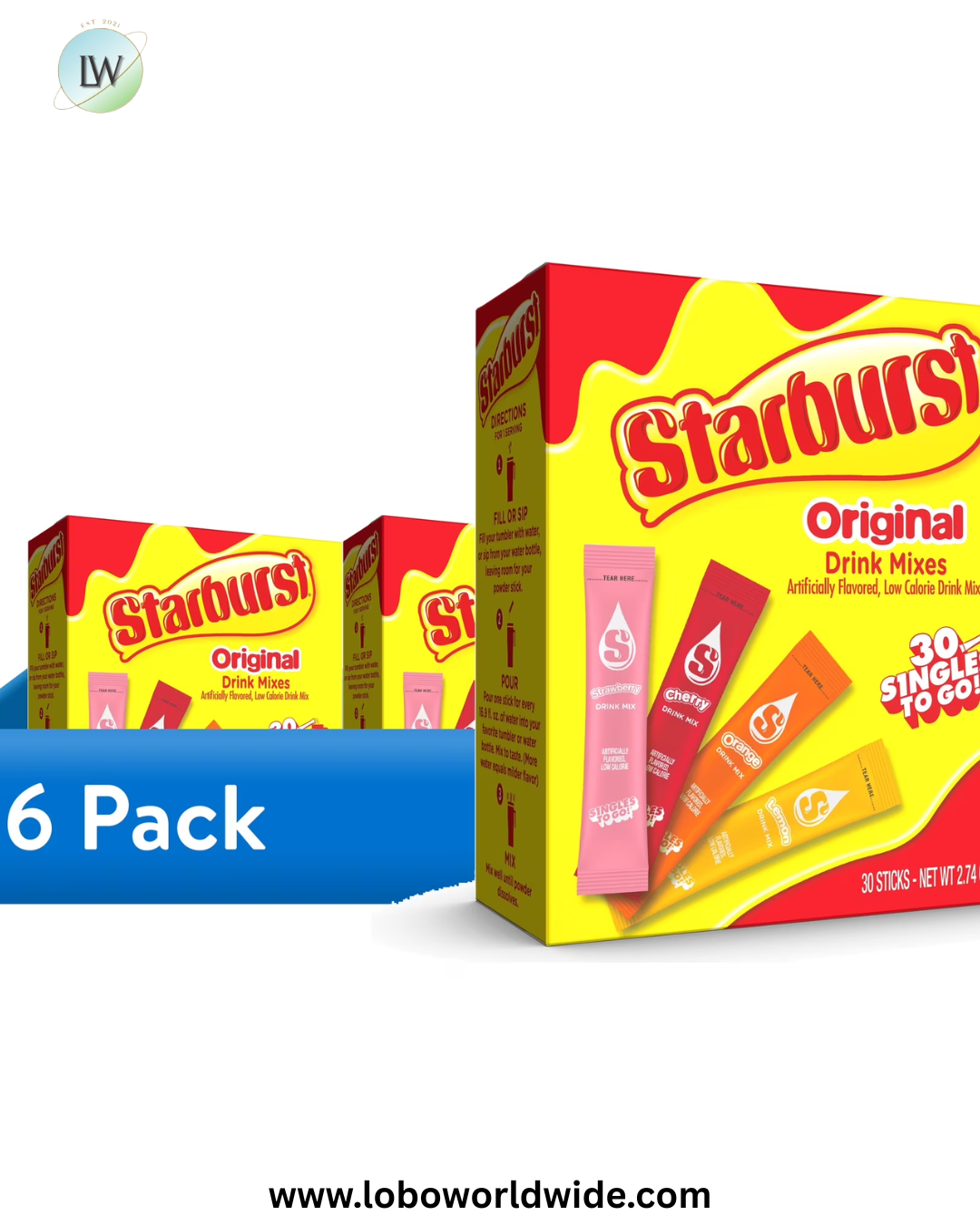 Starburst Zero Sugar Variety pack Singles To Go Powdered Drink Mix, Original, 30 Count Packets