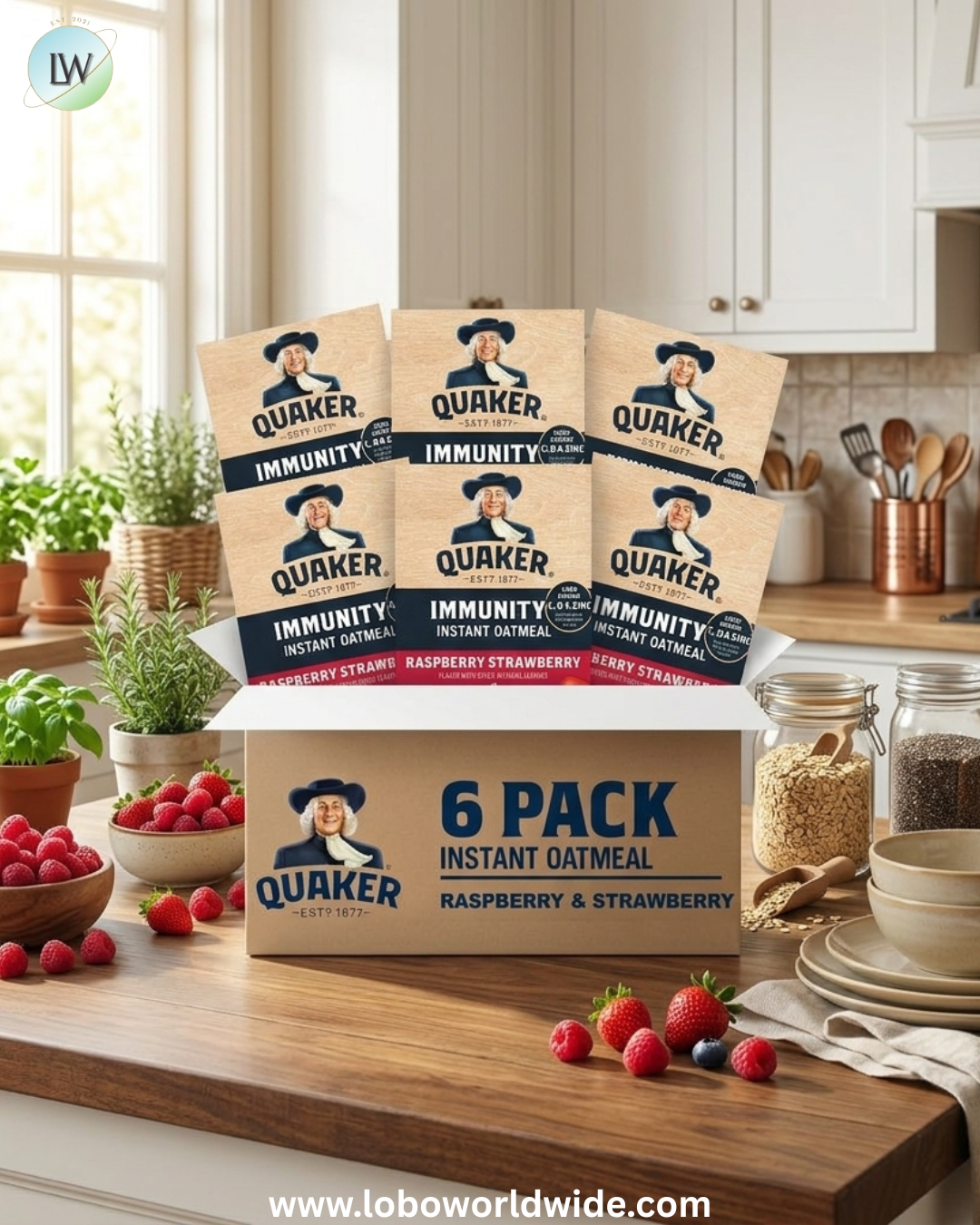 (6 pack) Quaker Immunity Instant Oatmeal, Raspberry Strawberry, Good Source of Vitamins C, D, & Zinc, Whole Grains, 1.41 oz packets, (6 Pack)