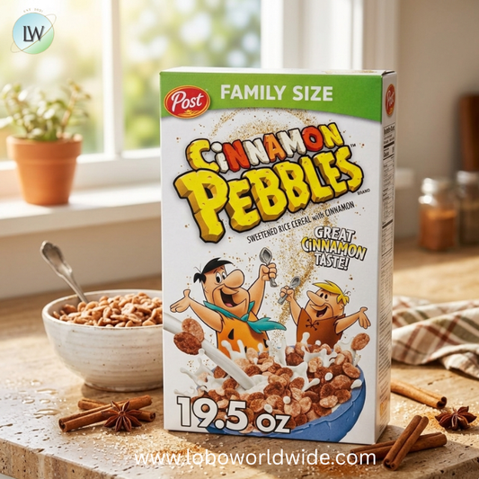 Post Cinnamon PEBBLES Breakfast Cereal for Kids, Gluten Free, Made with Sweetened Puffed Rice, Family Size, 19.5 oz