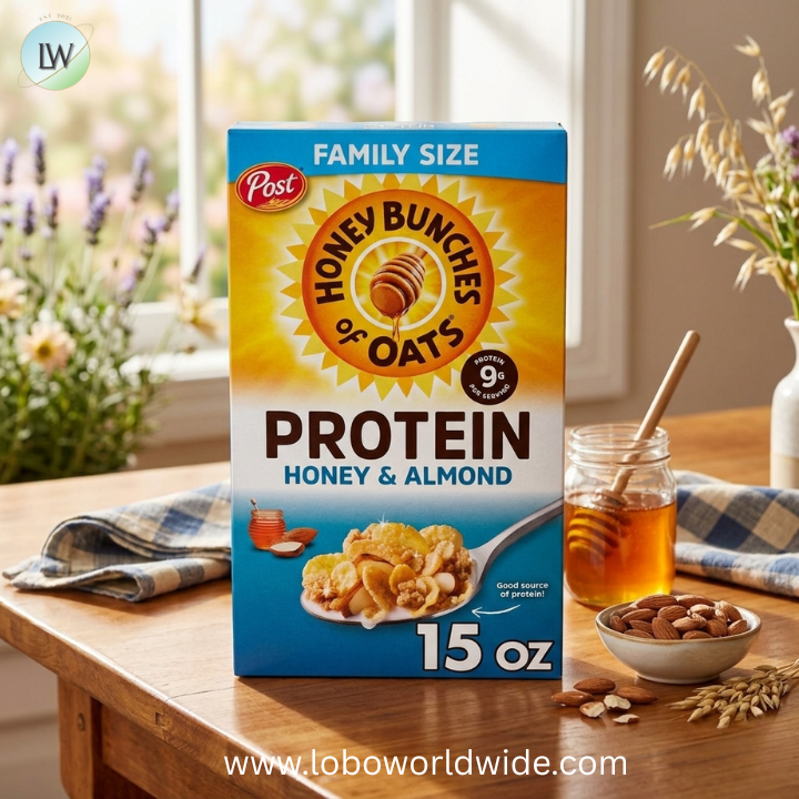 Honey Bunches of Oats Honey & Almond Protein Cereal, Breakfast or Snack, Family Size.