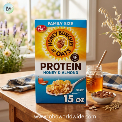 Honey Bunches of Oats Honey & Almond Protein Cereal, Breakfast or Snack, Family Size.