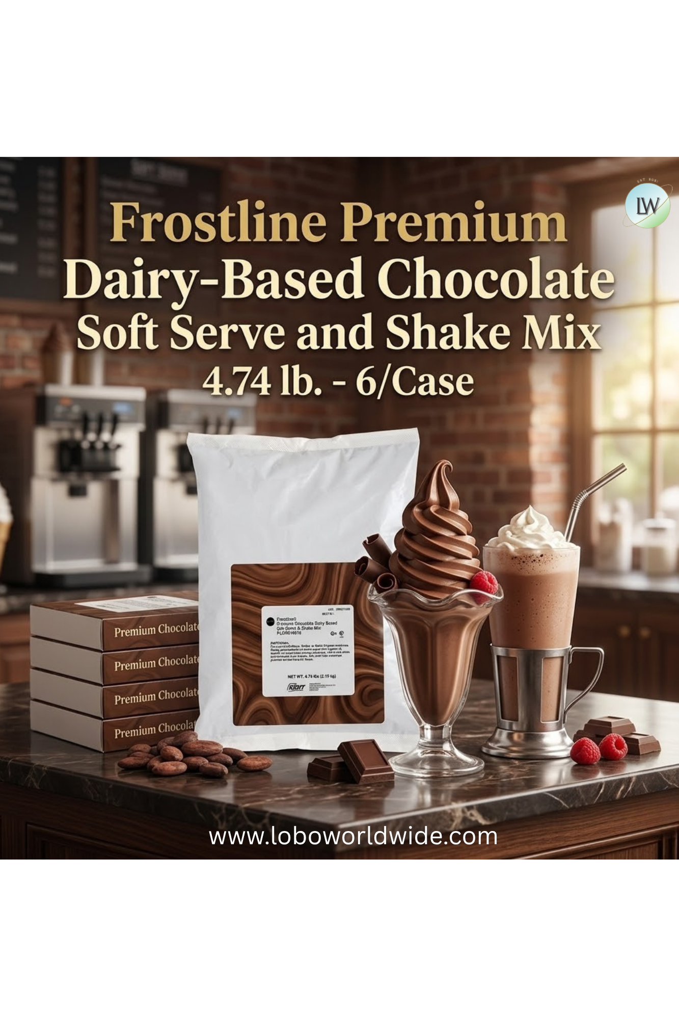 Frostline Premium Dairy-Based Chocolate Soft Serve and Shake Mix 4.74 lb. - 6/Case
