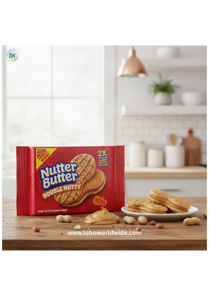 Nutter Butter Double Nutty Peanut Butter Sandwich Cookies, Family Size, 15.27 oz