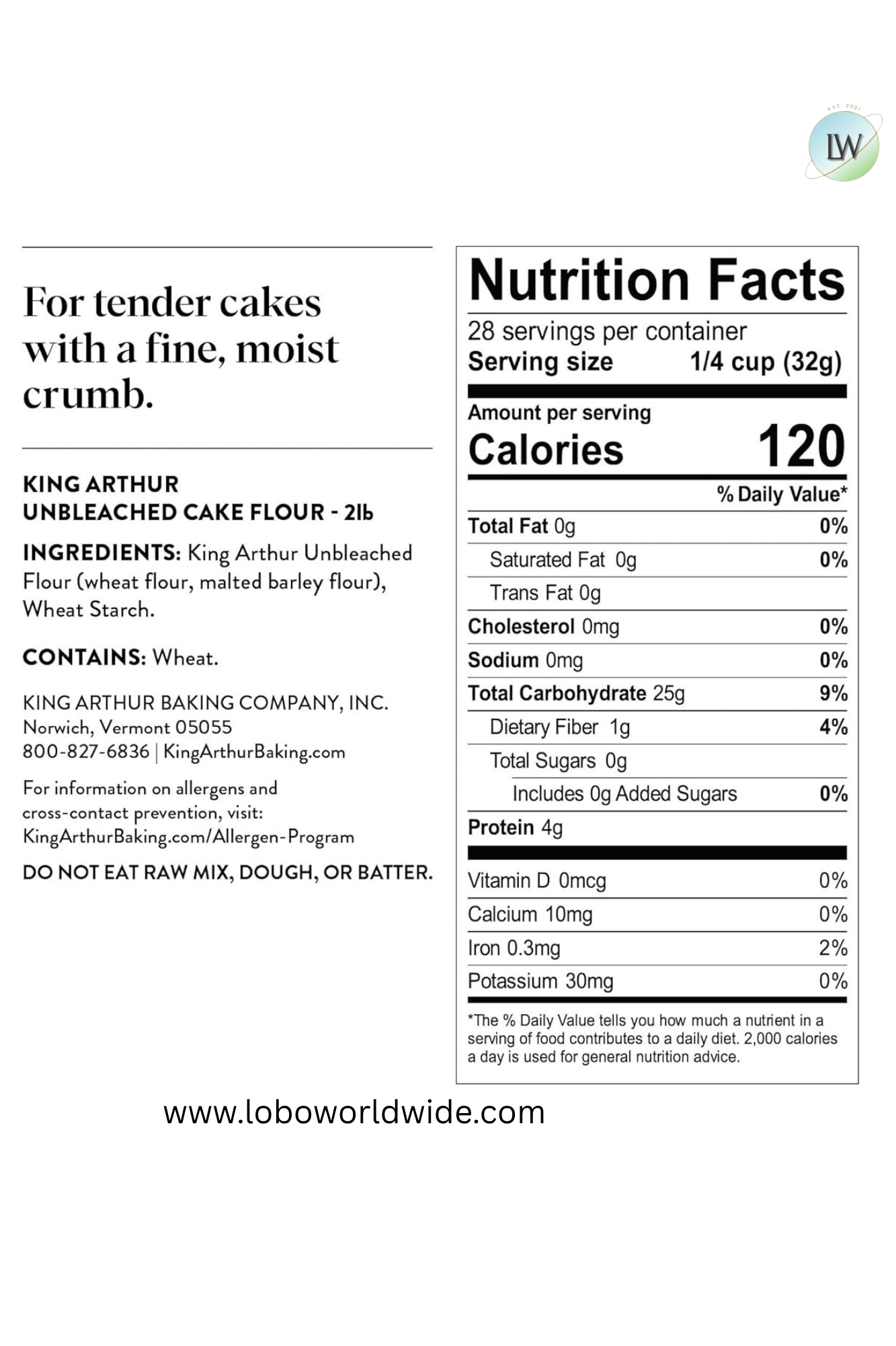 King Arthur, Unbleached Unenriched Cake Flour, 2 lb.