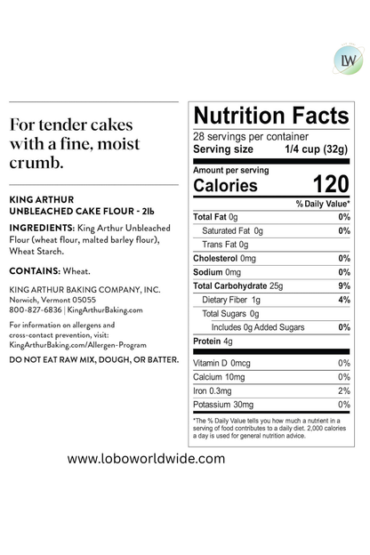 King Arthur, Unbleached Unenriched Cake Flour, 2 lb.