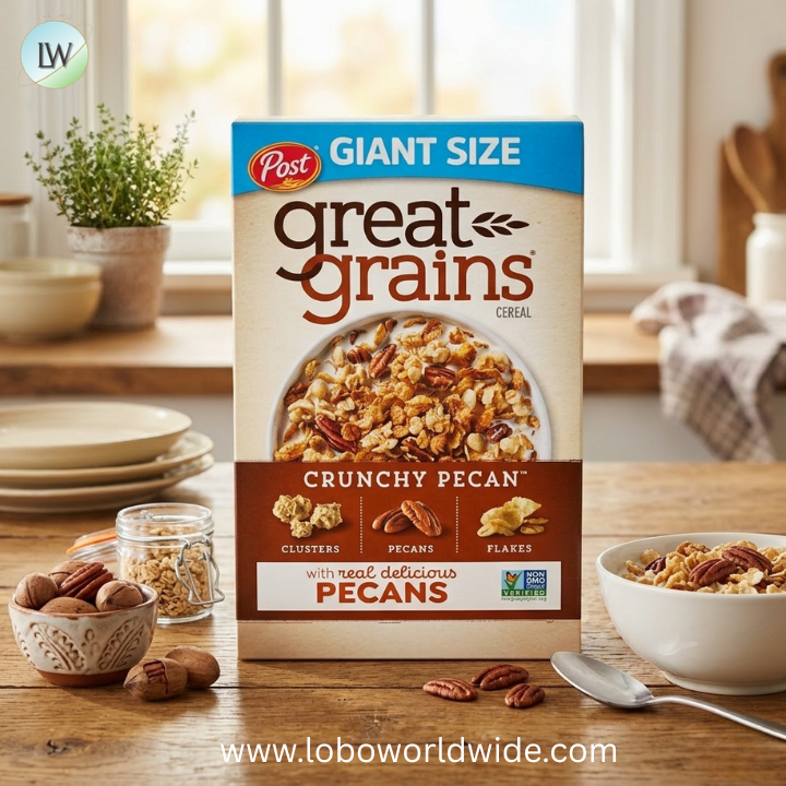 Great Grains Crunchy Pecans Breakfast Cereal for Adults, Crispy Flakes and Granola Clusters, Non-GMO, Heart Healthy, Made with Whole Grain