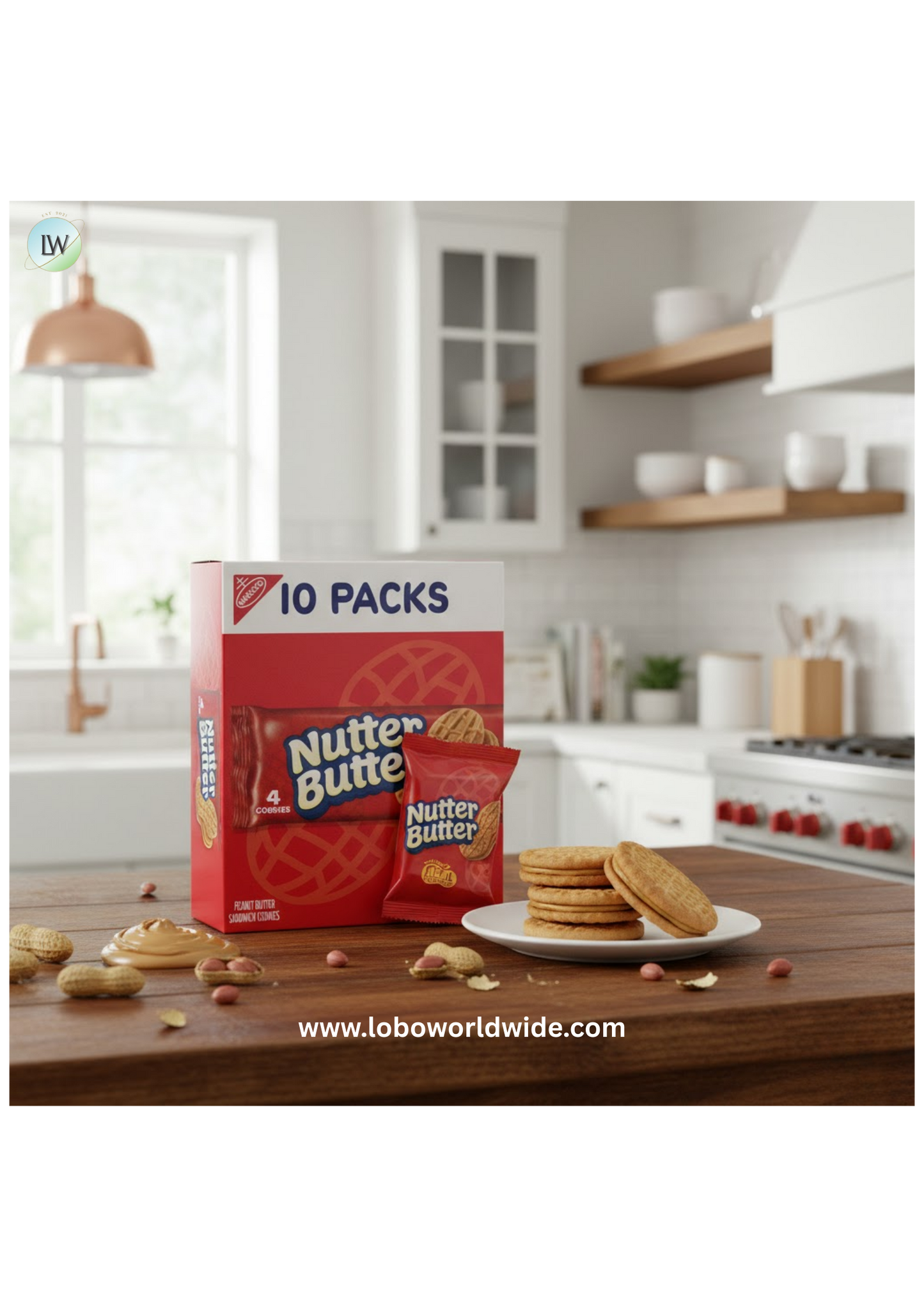 NUTTER BUTTER Peanut Butter Sandwich Cookies, 10 Snack Packs (4 Cookies Per Pack)