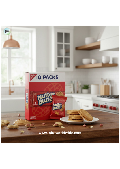 NUTTER BUTTER Peanut Butter Sandwich Cookies, 10 Snack Packs (4 Cookies Per Pack)