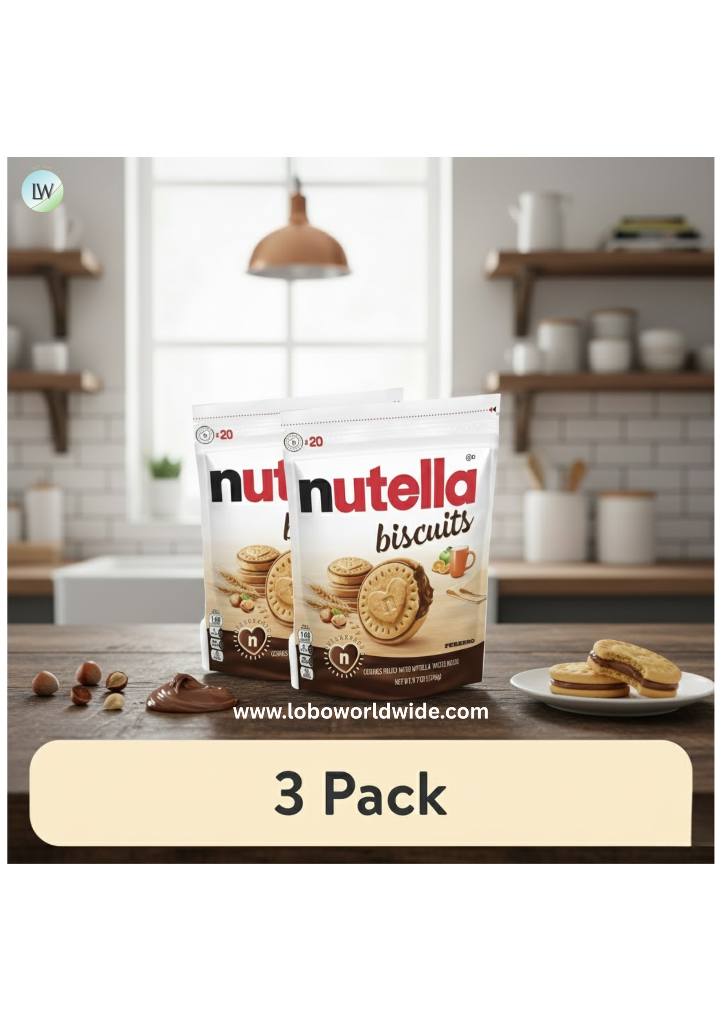 Nutella Biscuits, 20 Count Cookies, Hazelnut Spread with Cocoa, Kids Snacks, 9.7 oz