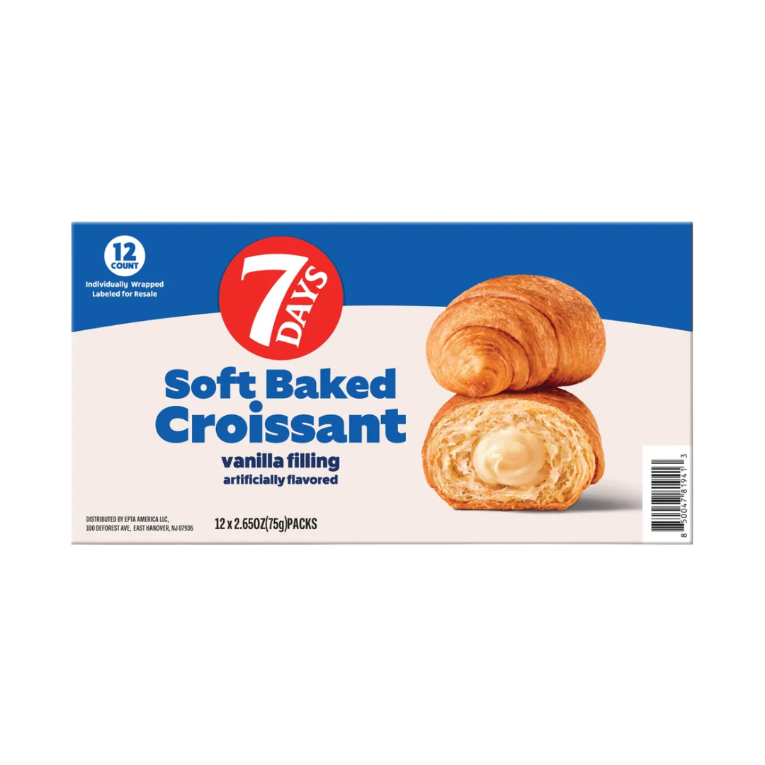 7Days Soft Baked Croissant, Vanilla Filling, 2.65 oz, 12-count